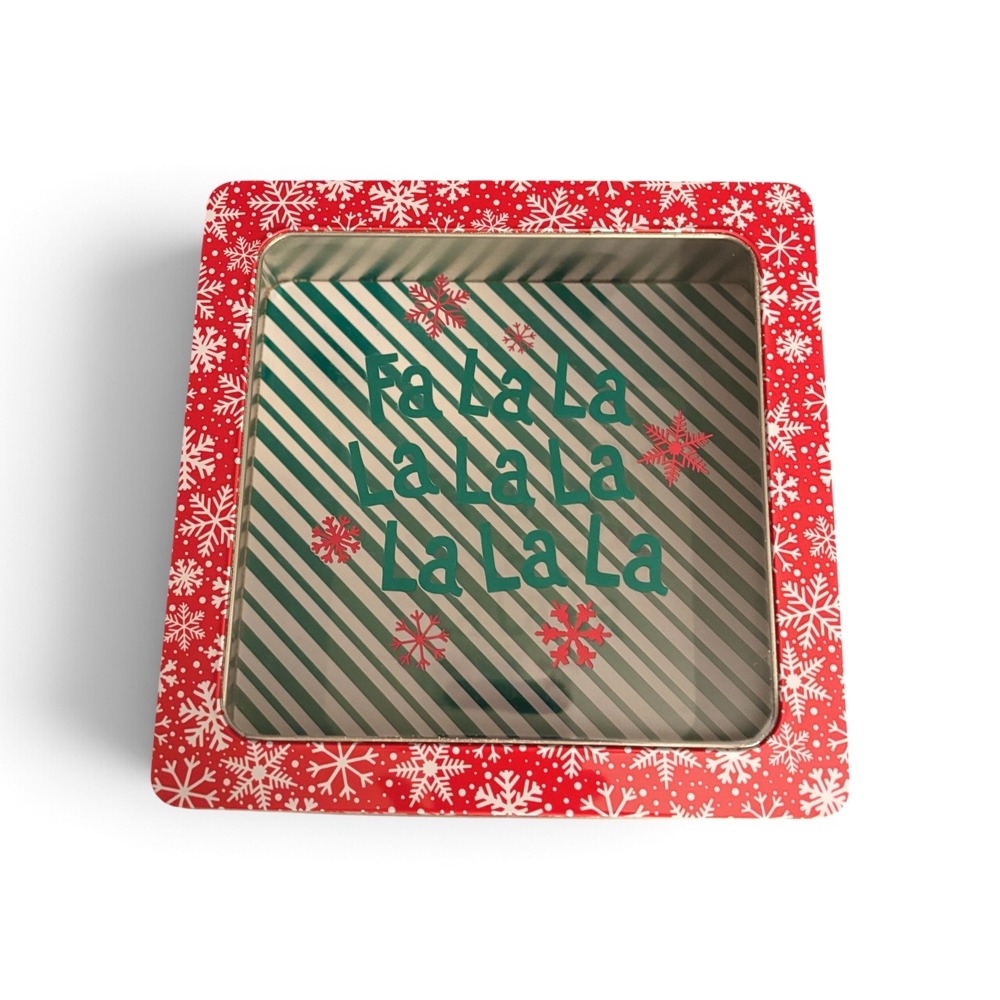 Holiday Home Letters to Santa Fa La La Christmas Tin 8x8 Snowflake Window Lid